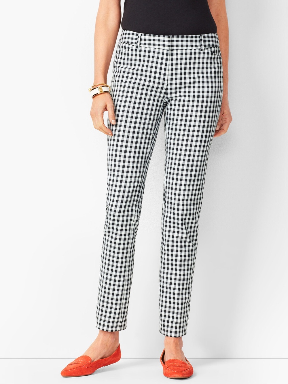 Talbots Hampshire Ankle Black White Gingham Straight-Leg Trouser - Size 8